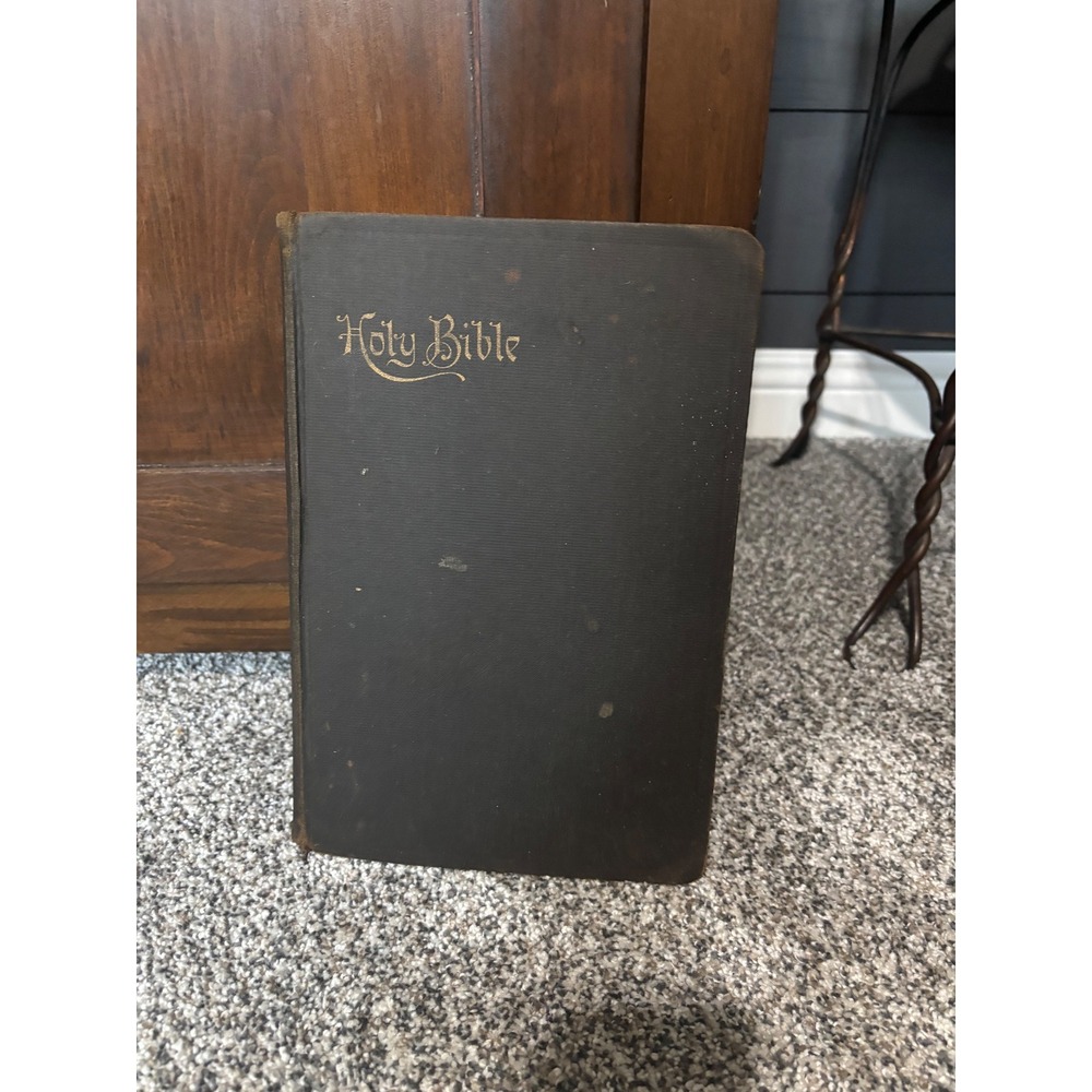Antique Devotional Family Bible Hardcover Red Edged Pages Black Gold Gilt Large